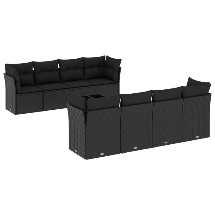 Set mobilier de grădină cu perne, 9 piese, negru, poliratan - WALTI WALTI