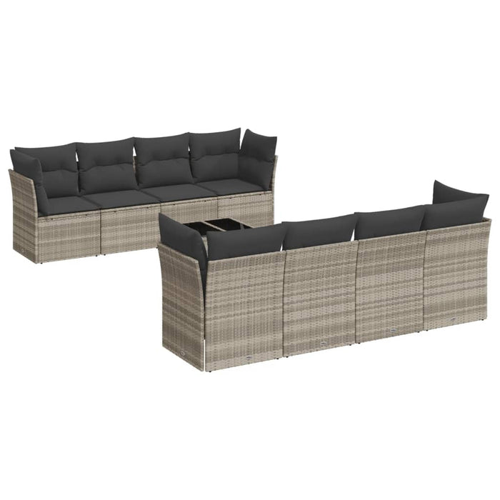 Set canapele de grădină cu perne, 9 piese gri deschis poliratan - WALTI WALTI