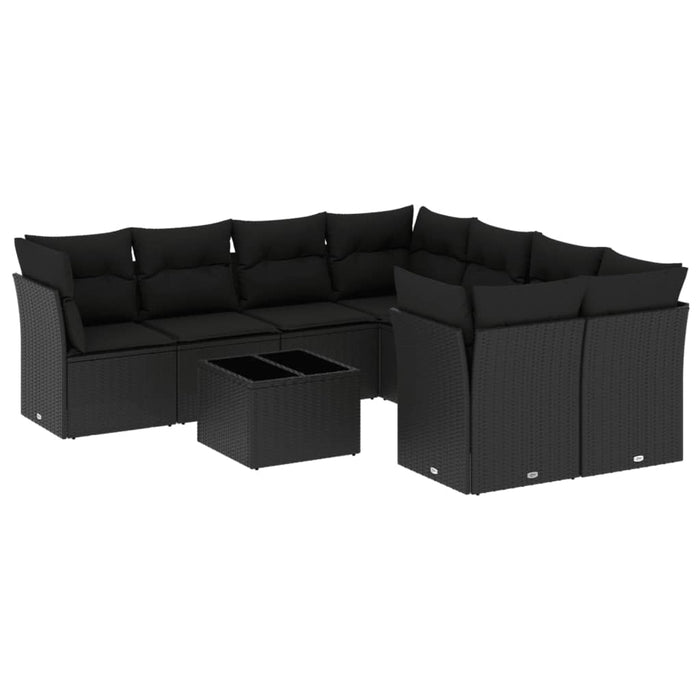 Set mobilier de grădină cu perne, 9 piese, negru, poliratan - WALTI WALTI