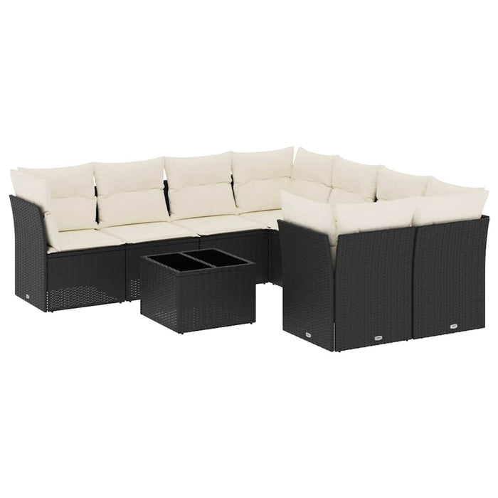 Set mobilier de grădină cu perne, 9 piese, negru, poliratan - WALTI WALTI