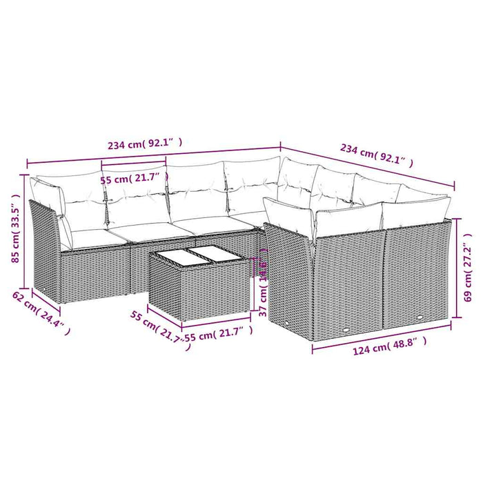 Set mobilier de grădină cu perne, 9 piese, negru, poliratan - WALTI WALTI