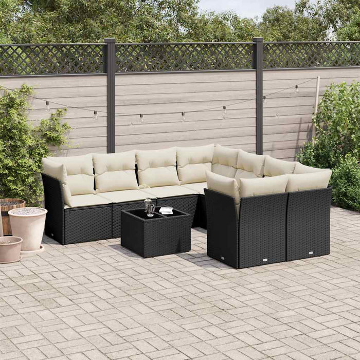 Set mobilier de grădină cu perne, 9 piese, negru, poliratan - WALTI WALTI
