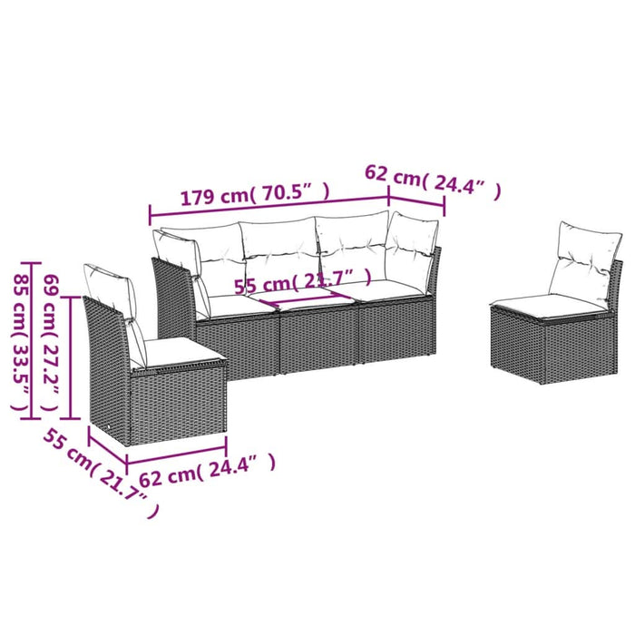 Set mobilier de grădină cu perne, 5 piese, negru, poliratan - WALTI WALTI