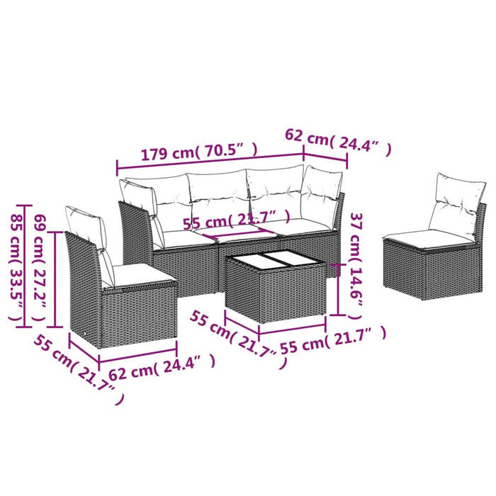 Set mobilier de grădină cu perne, 6 piese, negru, poliratan - WALTI WALTI