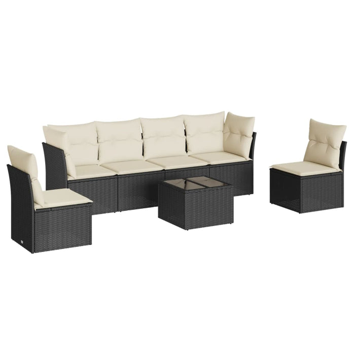 Set canapele de grădină cu perne, 7 piese, negru, poliratan WALTI