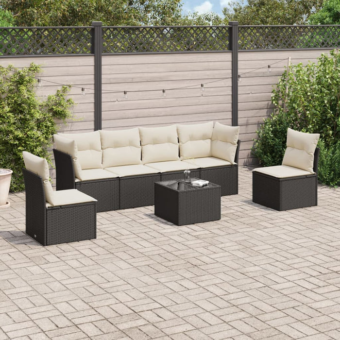 Set canapele de grădină cu perne, 7 piese, negru, poliratan WALTI