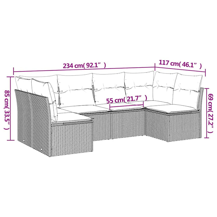 Set mobilier de grădină cu perne, 6 piese, negru, poliratan - WALTI WALTI