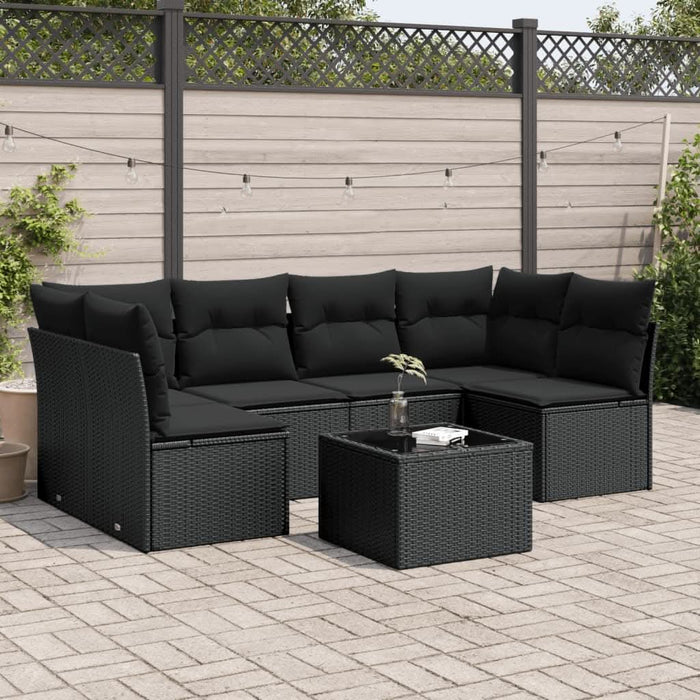 Set canapele de grădină cu perne, 7 piese, negru, poliratan - WALTI WALTI