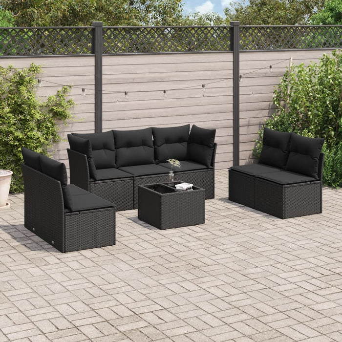 Set mobilier de grădină cu perne, 8 piese, negru, poliratan WALTI