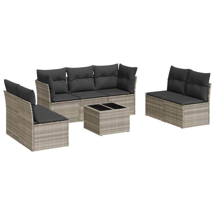 Set mobilier de grădină cu perne, 8 piese gri deschis poliratan - WALTI WALTI