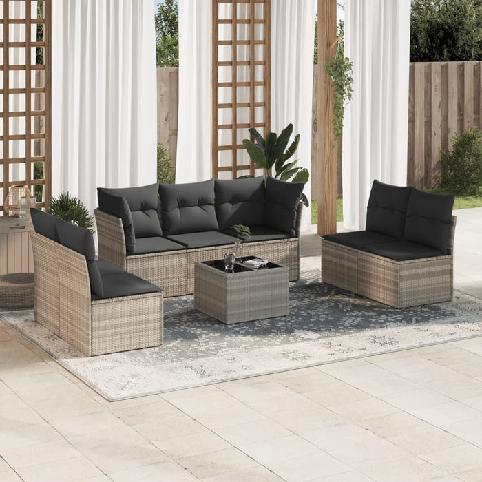 Set mobilier de grădină cu perne, 8 piese gri deschis poliratan - WALTI WALTI