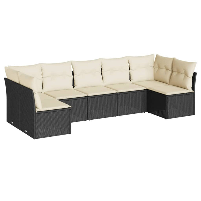 Set canapele de grădină cu perne, 7 piese, negru, poliratan WALTI