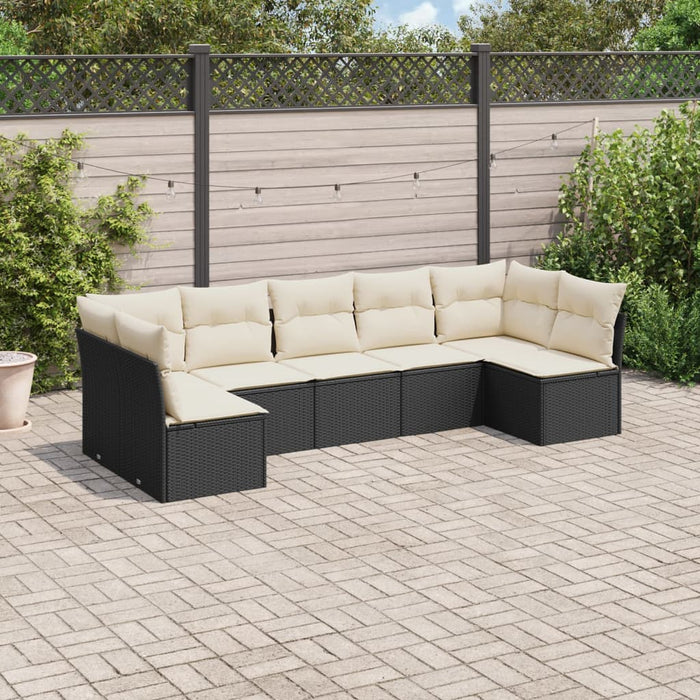Set canapele de grădină cu perne, 7 piese, negru, poliratan WALTI