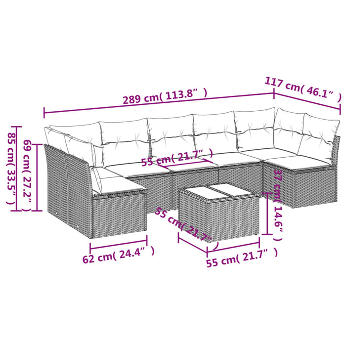 Set mobilier de grădină cu perne, 8 piese, negru, poliratan WALTI