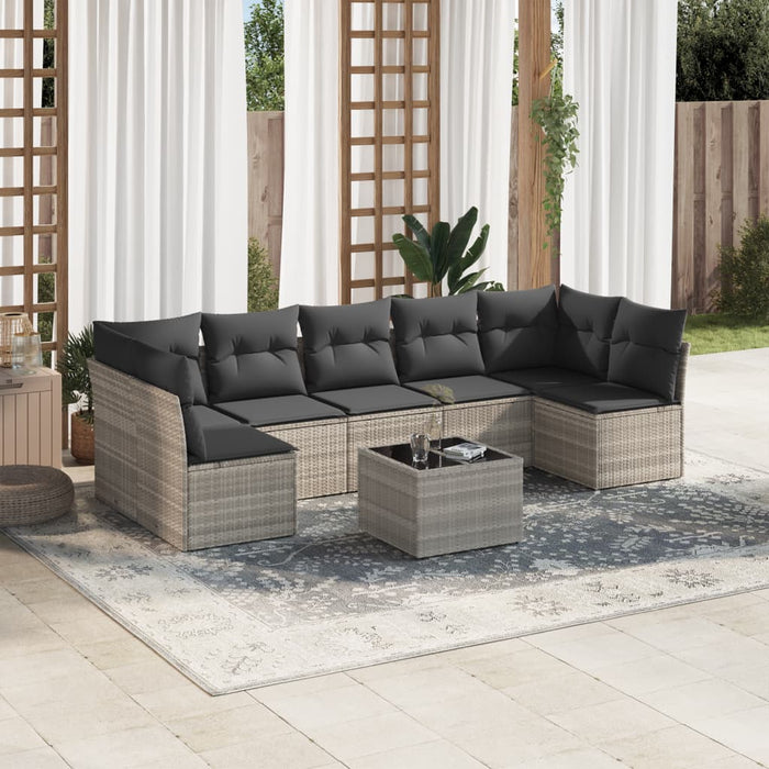 Set mobilier de grădină cu perne, 8 piese gri deschis poliratan - WALTI WALTI