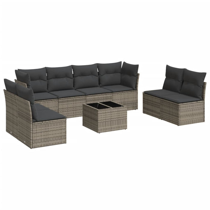 Set canapele de grădină, 9 piese, cu perne, gri, poliratan WALTI