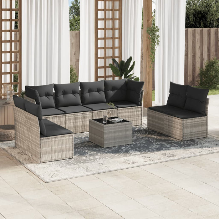 Set canapele de grădină cu perne, 9 piese gri deschis poliratan - WALTI WALTI