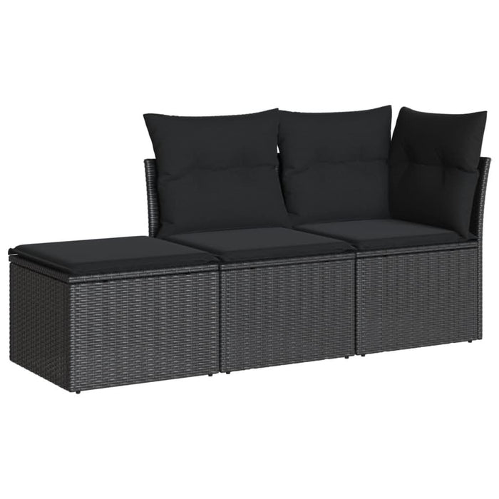 Set mobilier de grădină cu perne, 3 piese, negru, poliratan - WALTI WALTI