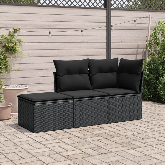 Set mobilier de grădină cu perne, 3 piese, negru, poliratan - WALTI WALTI