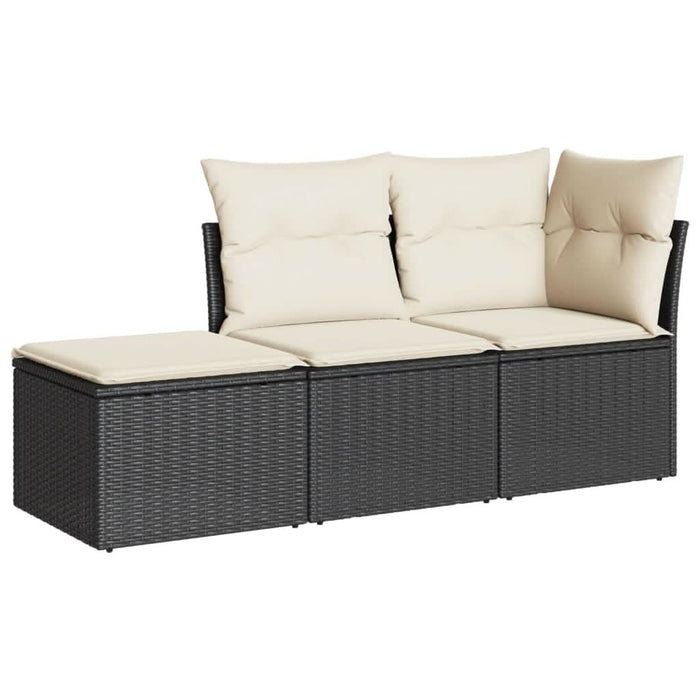 Set mobilier de grădină cu perne, 3 piese, negru, poliratan - WALTI WALTI