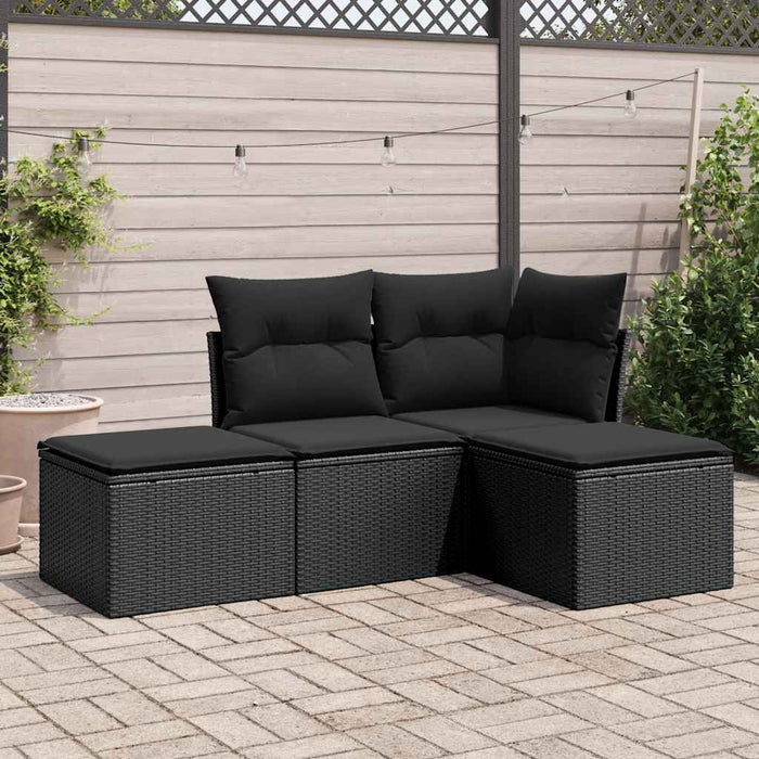 Set mobilier de grădină cu perne, 4 piese, negru, poliratan - WALTI WALTI
