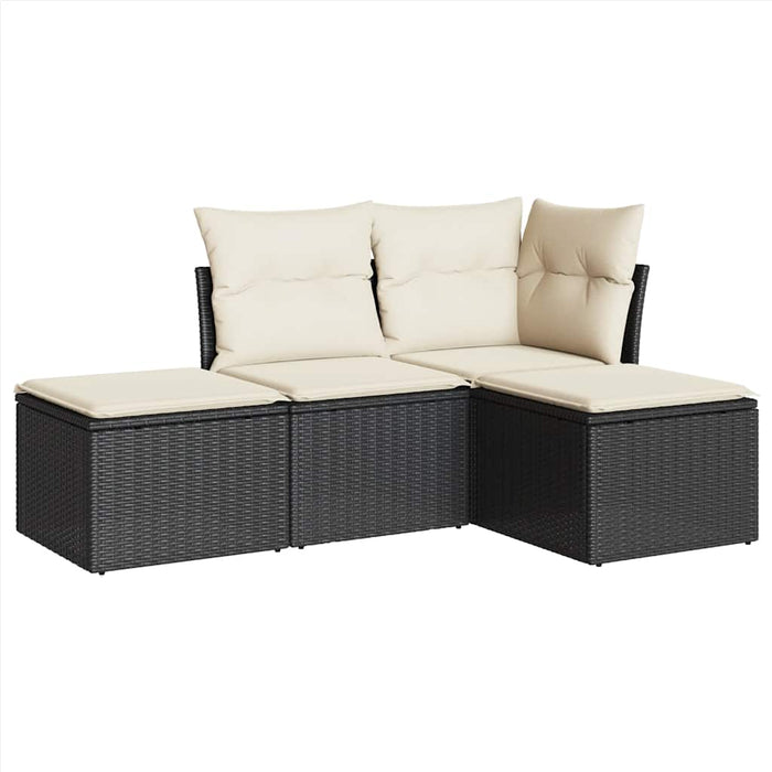 Set mobilier de grădină cu perne, 4 piese, negru, poliratan WALTI