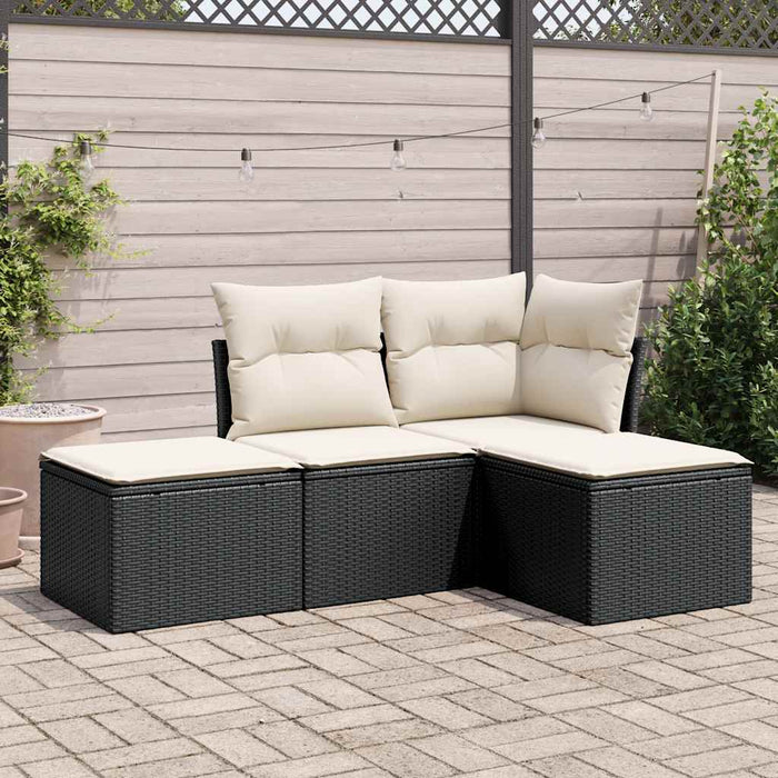 Set mobilier de grădină cu perne, 4 piese, negru, poliratan WALTI