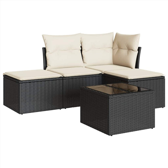 Set mobilier de grădină cu perne, 5 piese, negru, poliratan WALTI