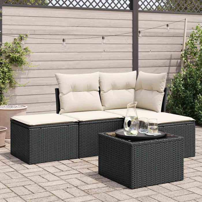 Set mobilier de grădină cu perne, 5 piese, negru, poliratan WALTI