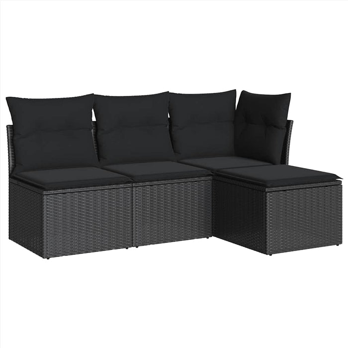 Set mobilier de grădină cu perne, 4 piese, negru, poliratan WALTI