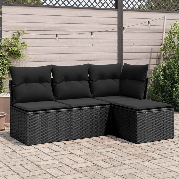 Set mobilier de grădină cu perne, 4 piese, negru, poliratan WALTI