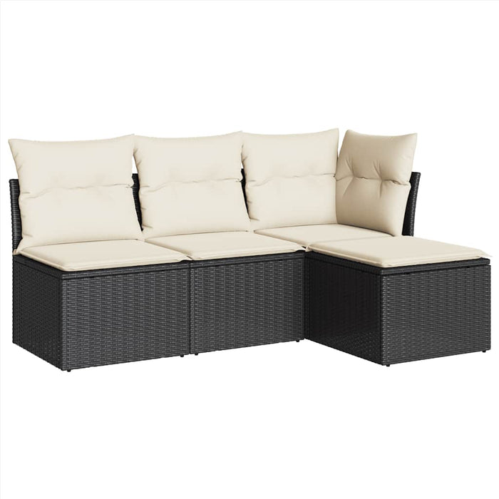 Set mobilier de grădină cu perne, 4 piese, negru, poliratan WALTI