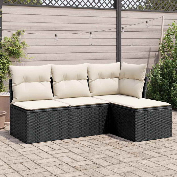Set mobilier de grădină cu perne, 4 piese, negru, poliratan WALTI