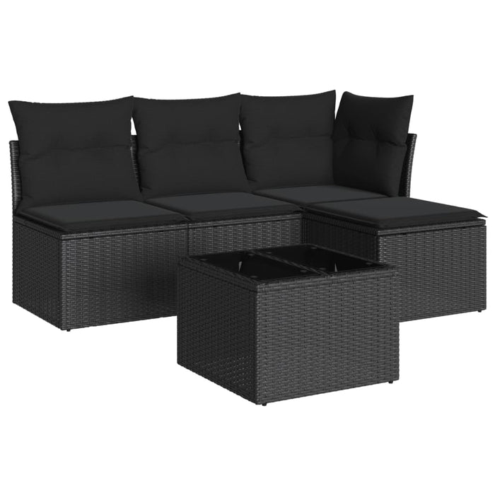 Set mobilier de grădină cu perne, 5 piese, negru, poliratan WALTI