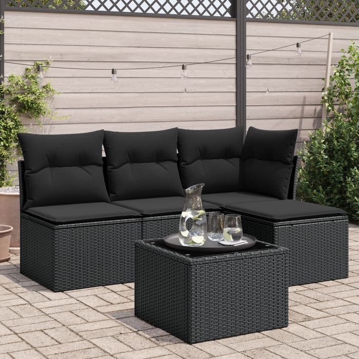 Set mobilier de grădină cu perne, 5 piese, negru, poliratan WALTI