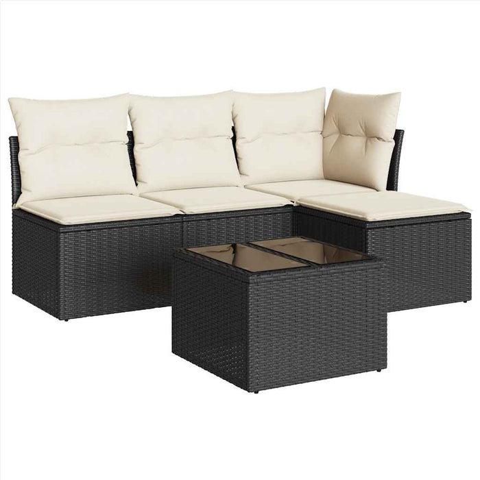 Set mobilier de grădină cu perne, 5 piese, negru, poliratan WALTI