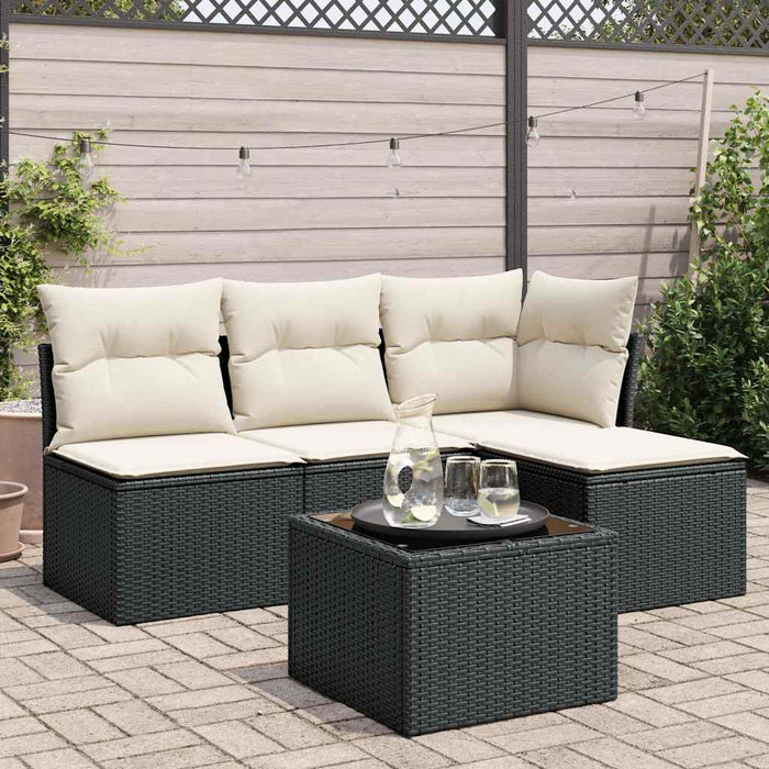 Set mobilier de grădină cu perne, 5 piese, negru, poliratan WALTI