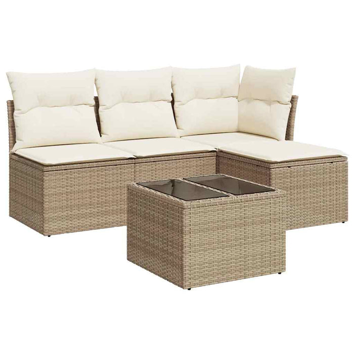 Set canapele de grădină cu perne, 5 piese, bej, poliratan WALTI