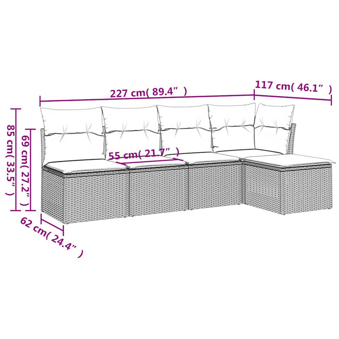 Set mobilier de grădină cu perne, 5 piese, negru, poliratan WALTI