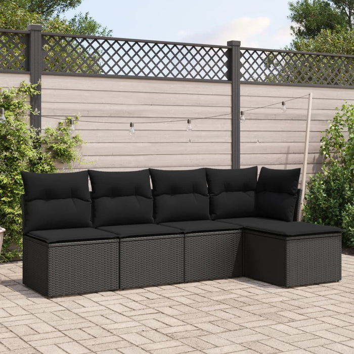Set mobilier de grădină cu perne, 5 piese, negru, poliratan WALTI