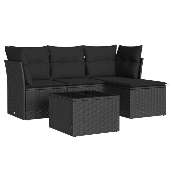 Set mobilier de grădină cu perne, 5 piese, negru, poliratan WALTI