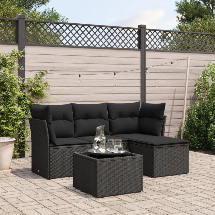 Set mobilier de grădină cu perne, 5 piese, negru, poliratan WALTI