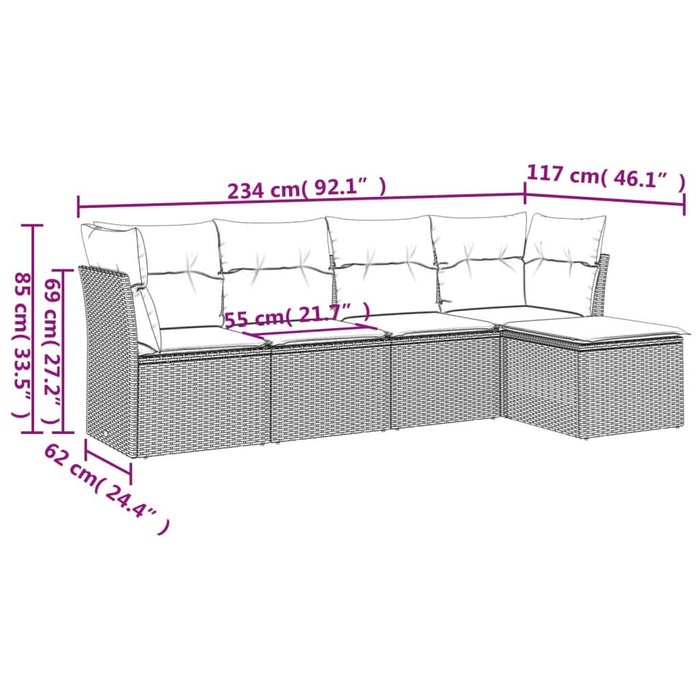 Set mobilier de grădină cu perne, 5 piese, negru, poliratan - WALTI WALTI