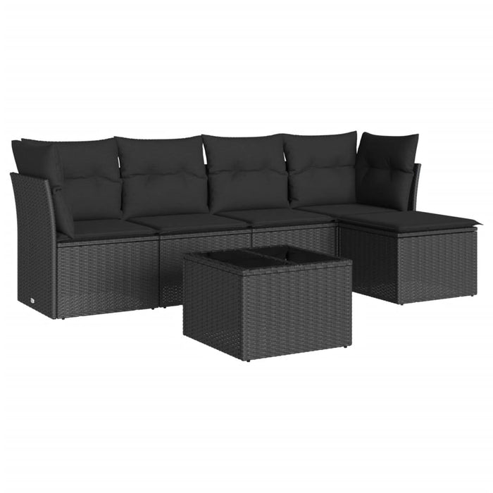 Set mobilier de grădină cu perne, 6 piese, negru, poliratan WALTI