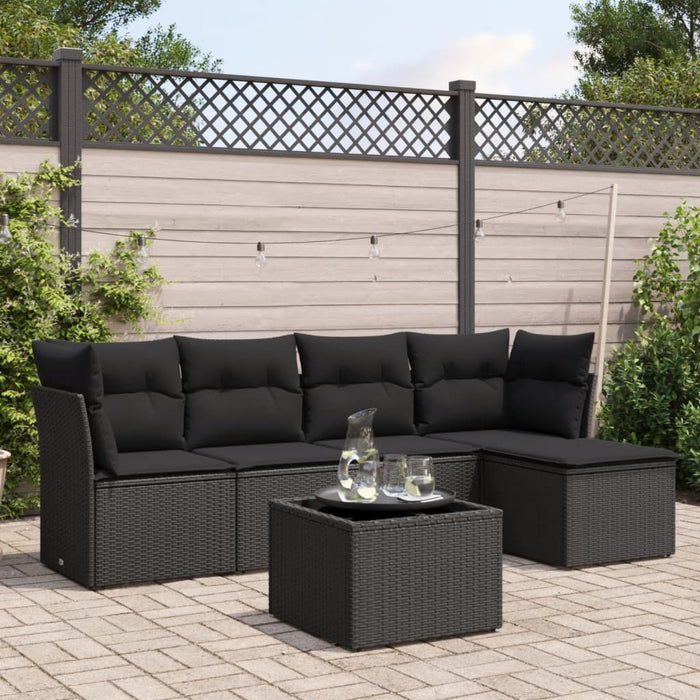 Set mobilier de grădină cu perne, 6 piese, negru, poliratan WALTI