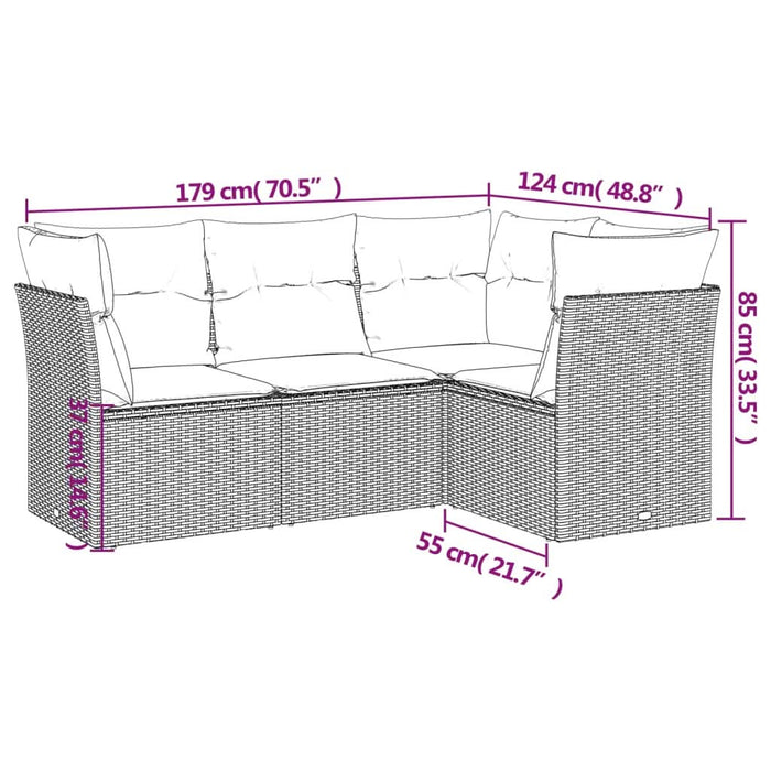 Set mobilier de grădină cu perne, 4 piese, negru, poliratan - WALTI WALTI