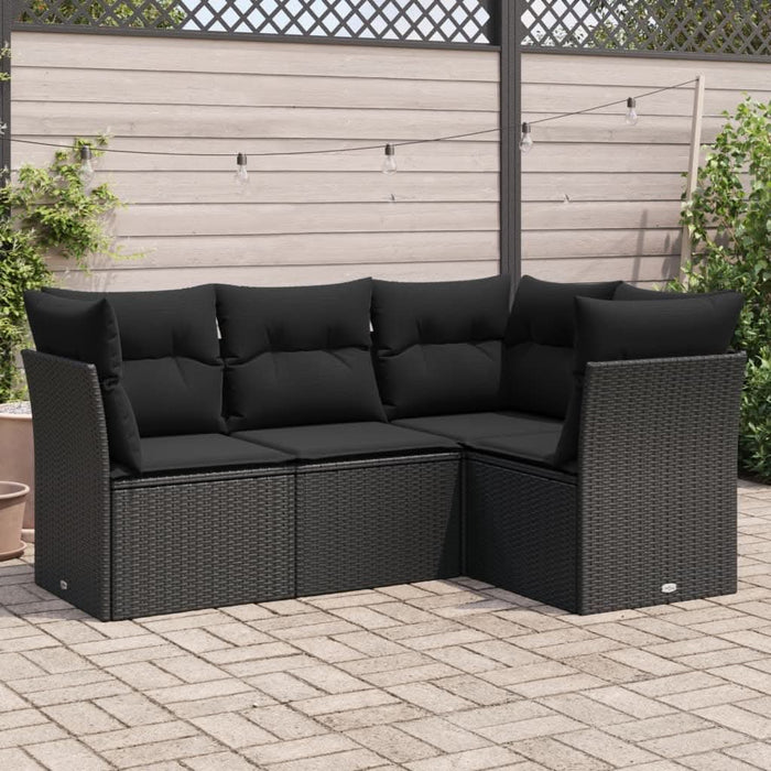 Set mobilier de grădină cu perne, 4 piese, negru, poliratan - WALTI WALTI