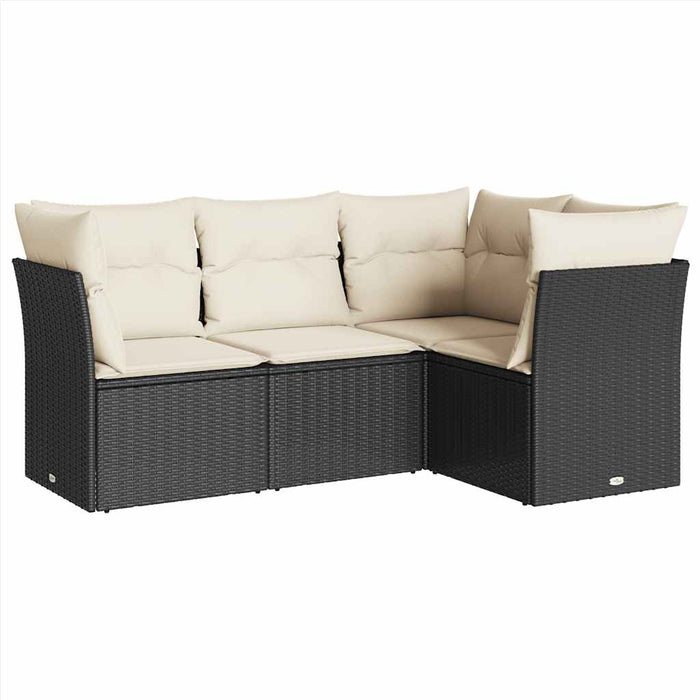 Set mobilier de grădină cu perne, 4 piese, negru, poliratan WALTI