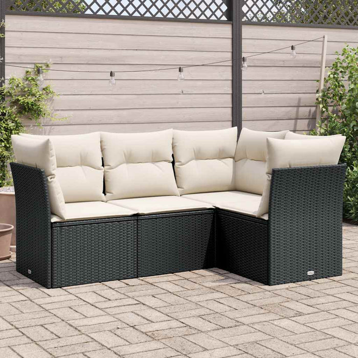 Set mobilier de grădină cu perne, 4 piese, negru, poliratan WALTI