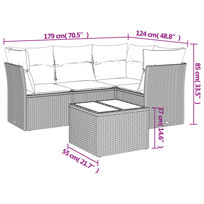 Set mobilier de grădină cu perne, 5 piese, negru, poliratan WALTI